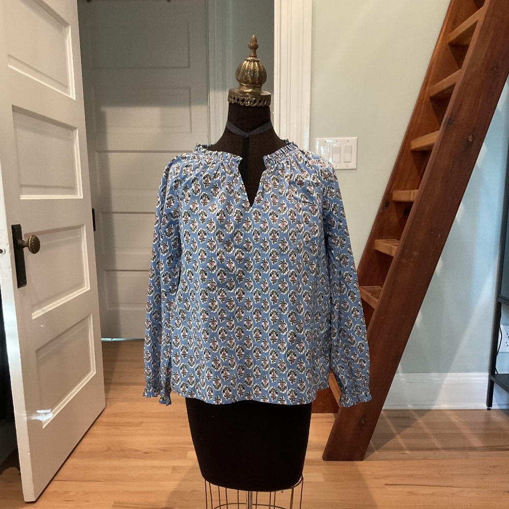 J Crew Factory Blue Floral Blouse Size Small